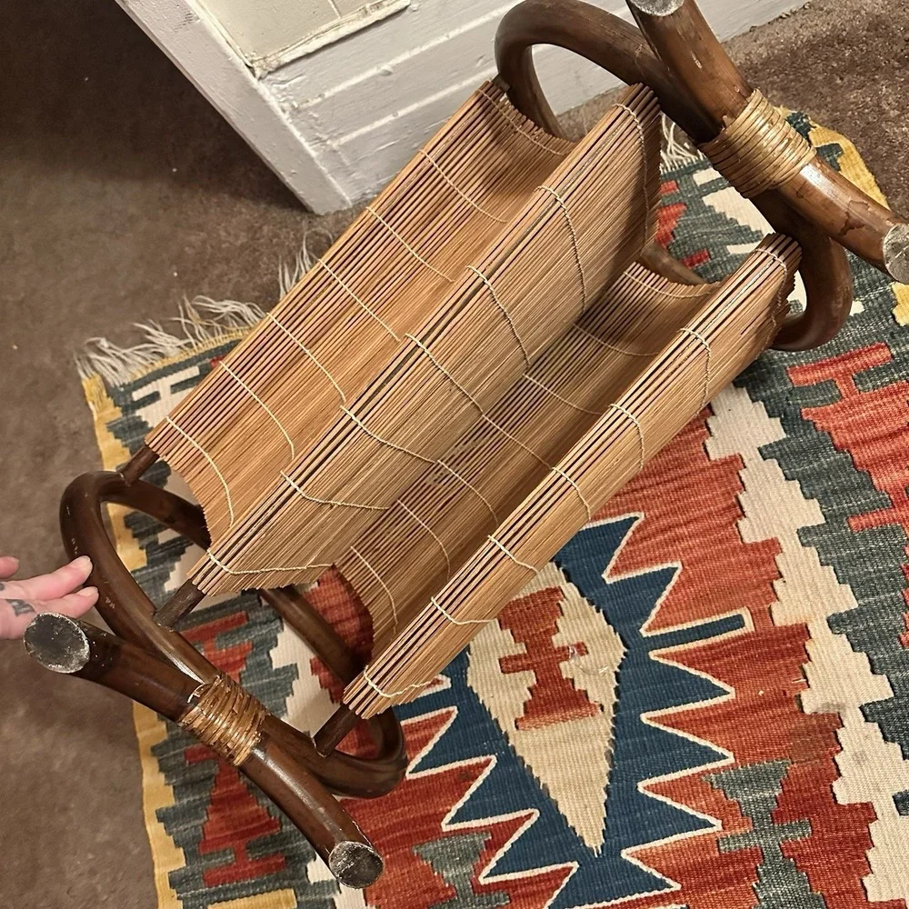 Vintage Bentwood & Slatted Bamboo Magazine Rack